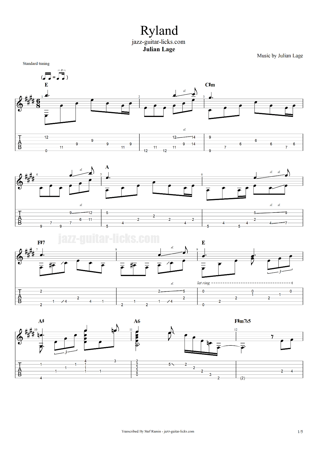 Ryland By Julian Lage Guitar Transcription With Tab Pdf