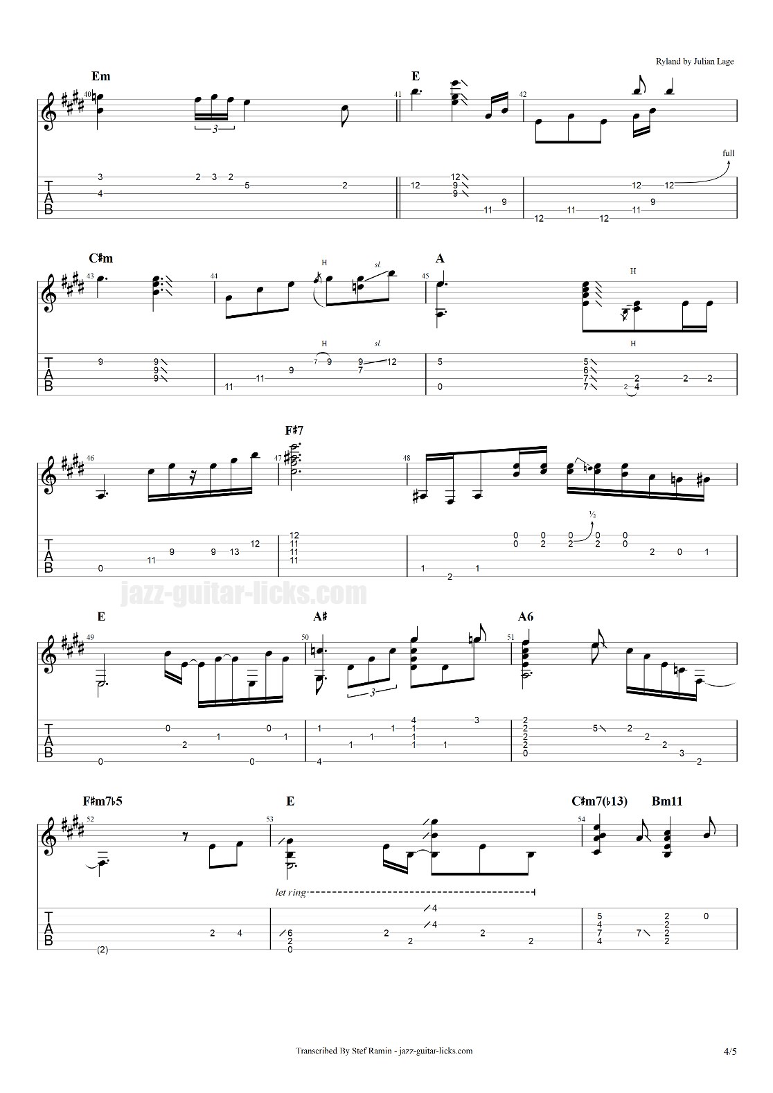 Ryland By Julian Lage Guitar Transcription With Tab Pdf